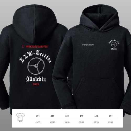 Preview: Lkw Treffen Malchin Hoodie mit Logodruck und Wunschtext